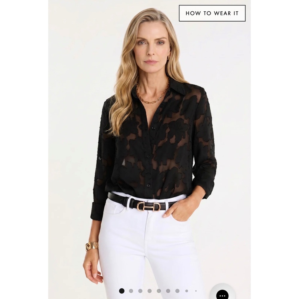 The Noli Shop Stelle Button Up Shirt Black Lace Size S